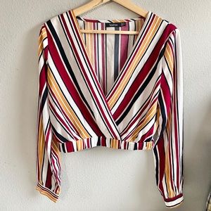 🎈Boohoo Wrap Stripped Crop Top